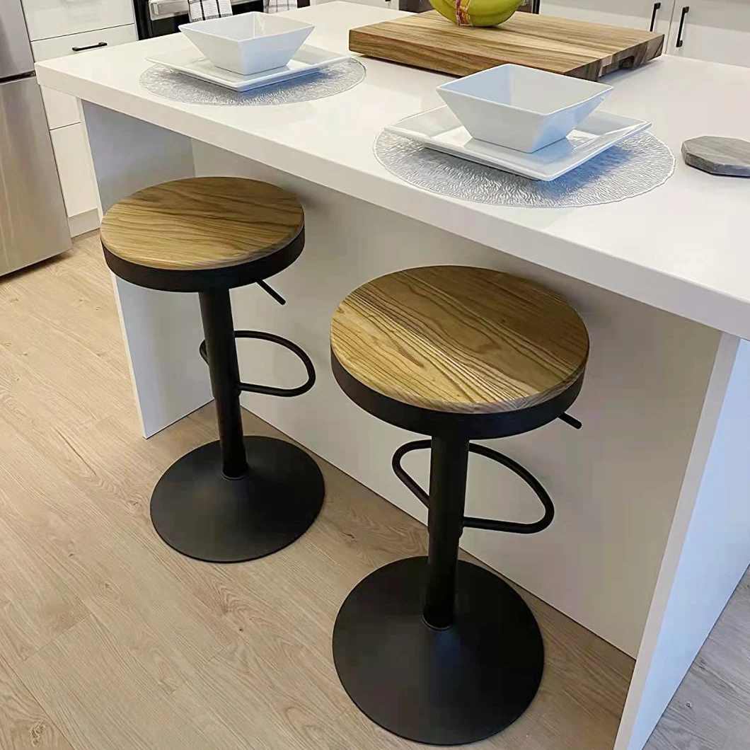 Easy Assembly Bar Stools, 360 Degree Height Adjustable Barstools, Natural Solid Wood Round Seat Bar Chairs for Home and Kitchen
